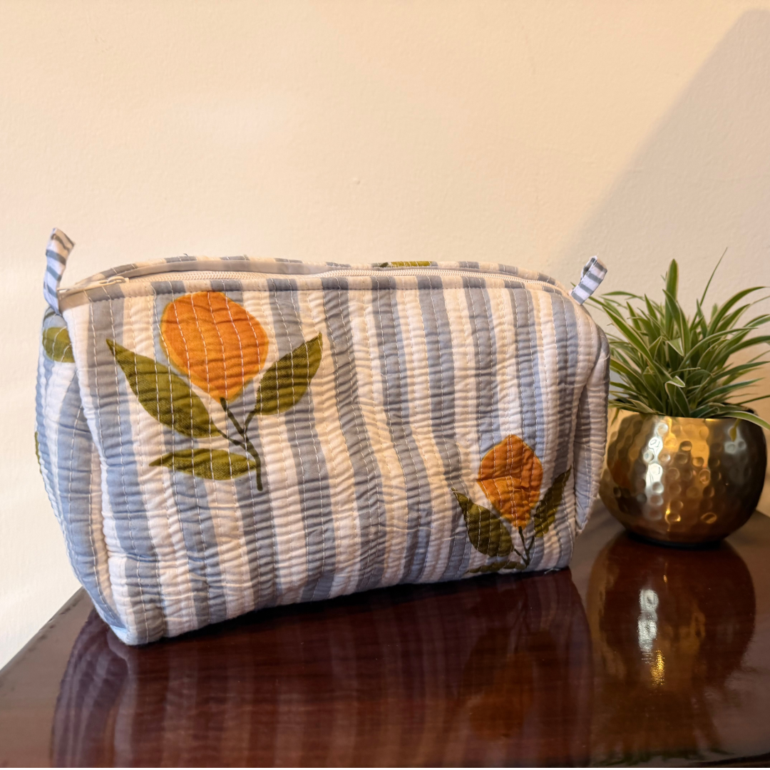 3-Piece Quilted Cosmetic Organizer Pouch Set (Citrus Bloom)