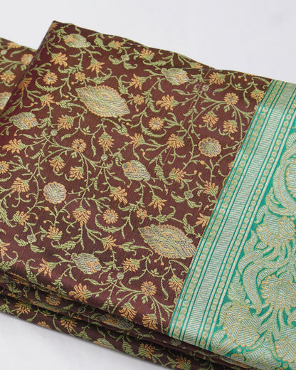 Maroon Soft Satin Silk Tanchoi Jamawar Banarasi Handloom Saree