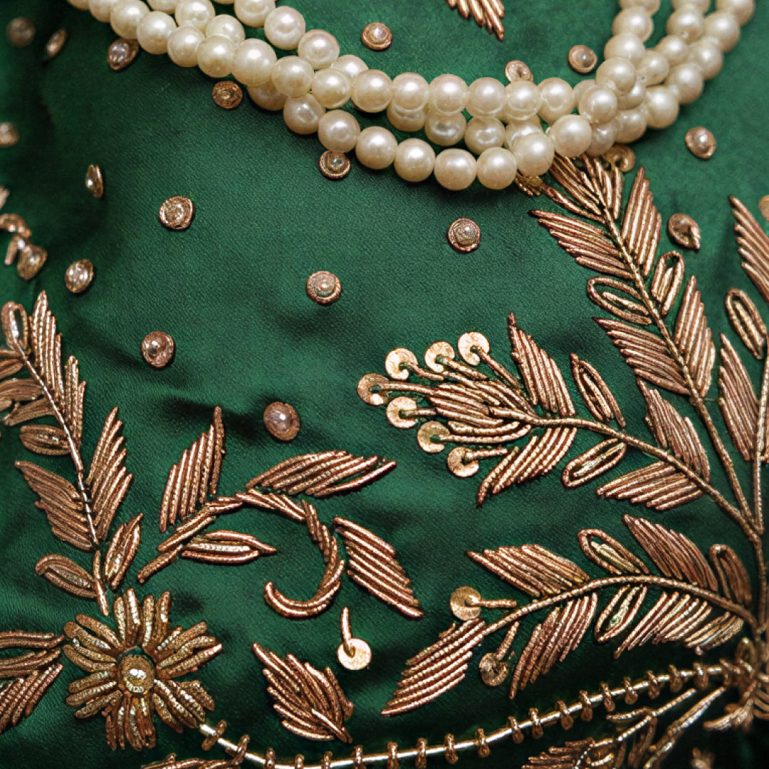 Mehfil Green Silk Embroidered Potli Bag (With Handle)