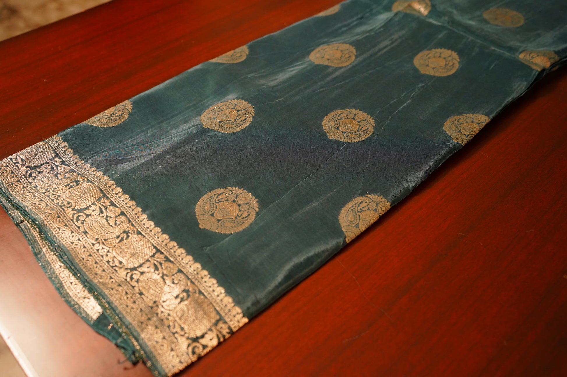 Sea Green Banarasi Moonga Tissue Saree