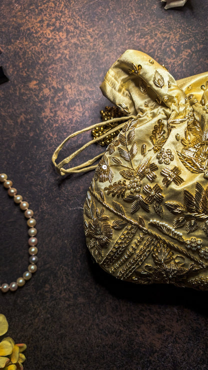 Off-white Silk Embroidered Women Potli Bag