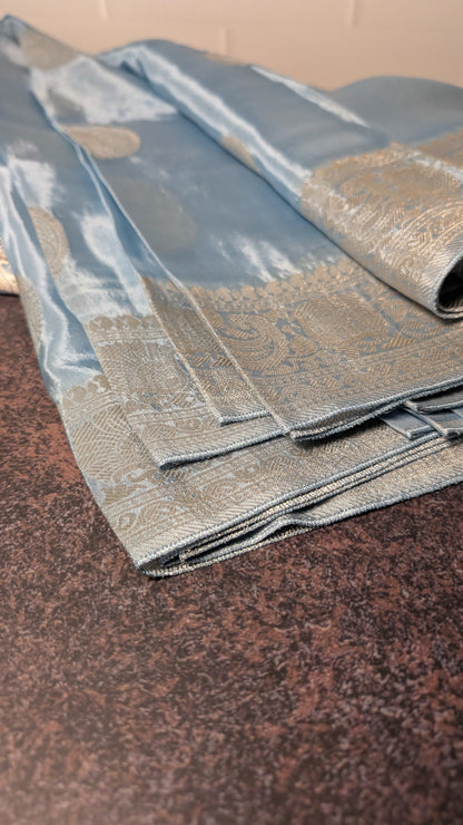 Mystic Blue Banarasi Moonga Tissue Saree