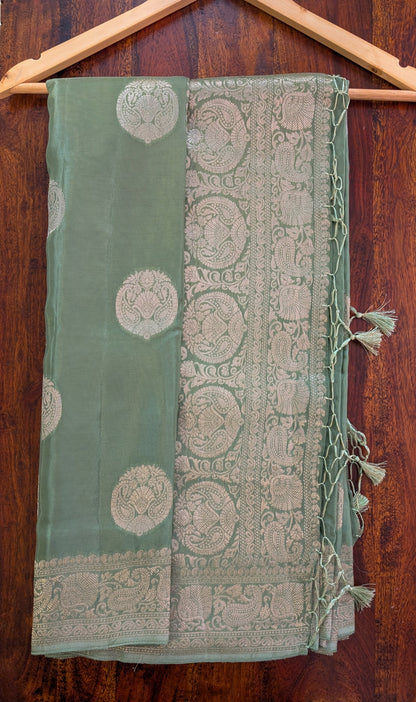 Sage Green Banarasi Moonga Tissue Saree