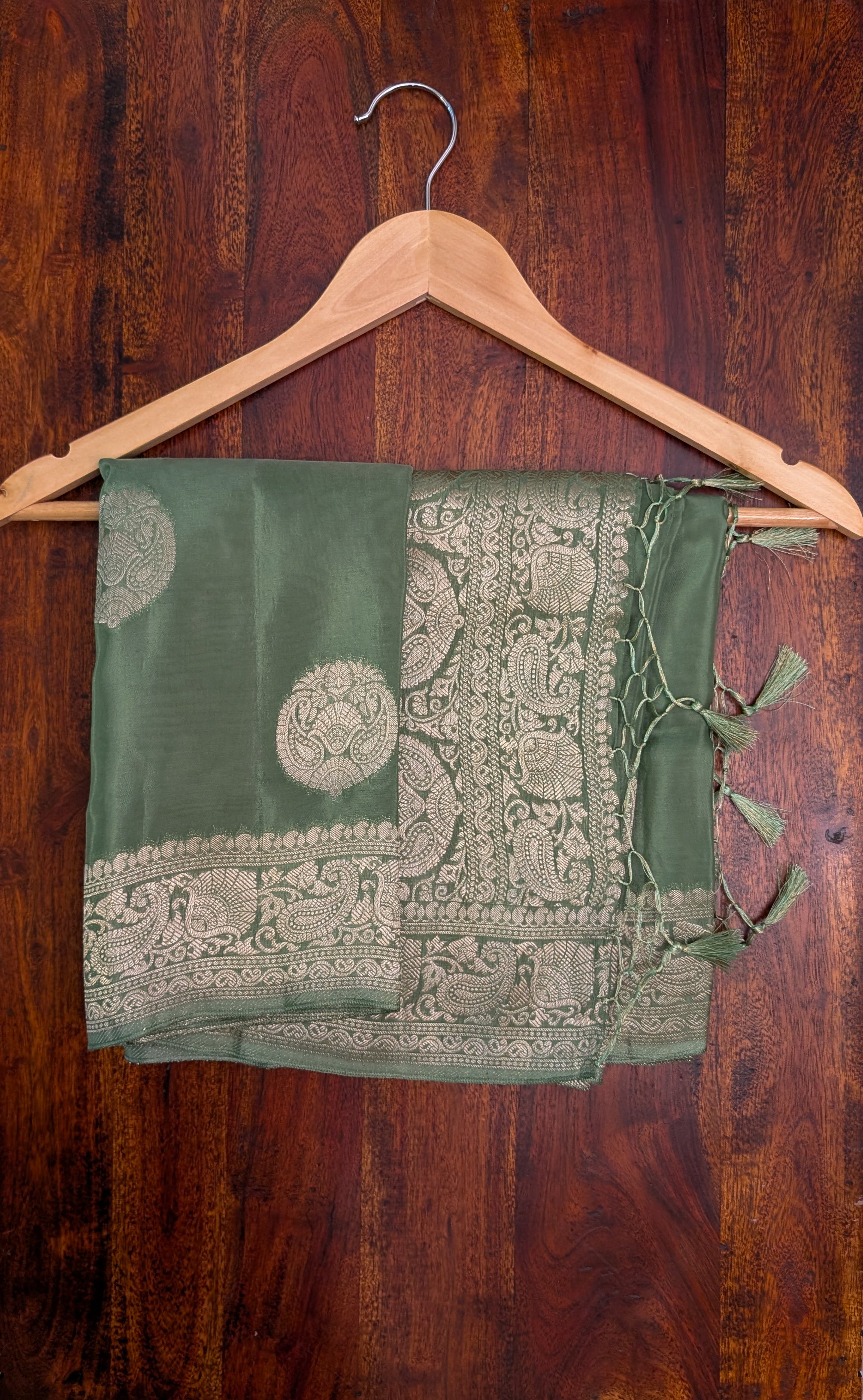 Sage Green Banarasi Moonga Tissue Saree