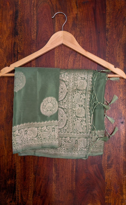 Sage Green Banarasi Moonga Tissue Saree