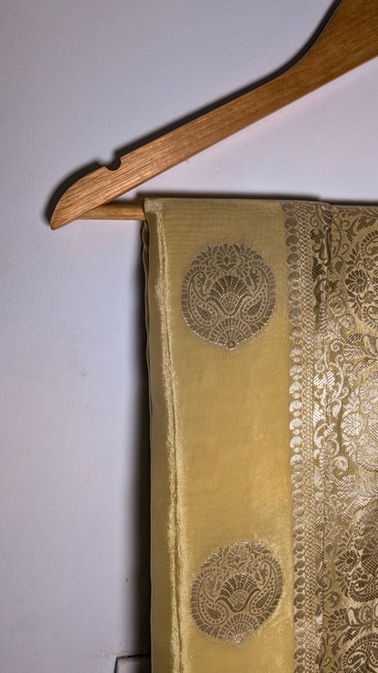 Golden Bloom Banarasi Moonga Tissue Saree