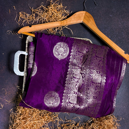 Deep Purple Banarasi Moonga Tissue Saree