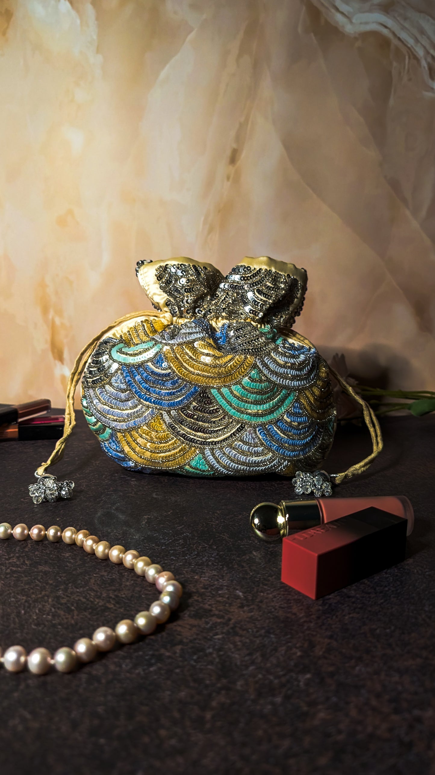 Peacock Silk Embroidered Women Potli Bag