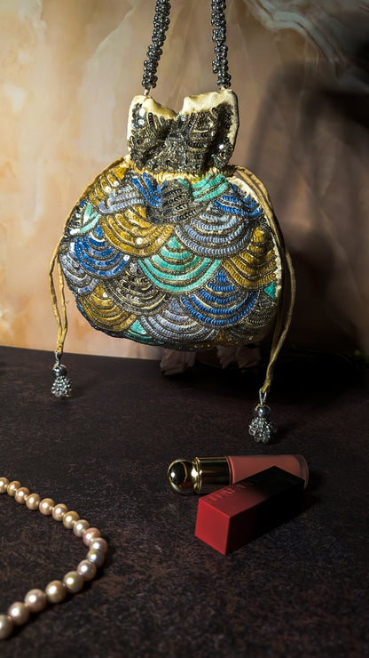 Peacock Silk Embroidered Women Potli Bag