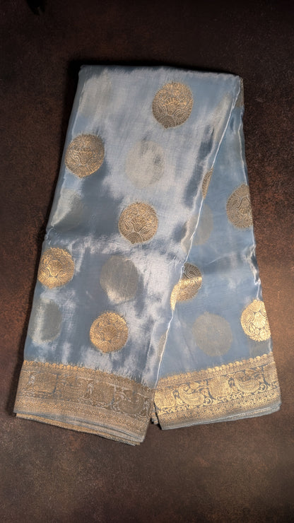 Mystic Blue Banarasi Moonga Tissue Saree