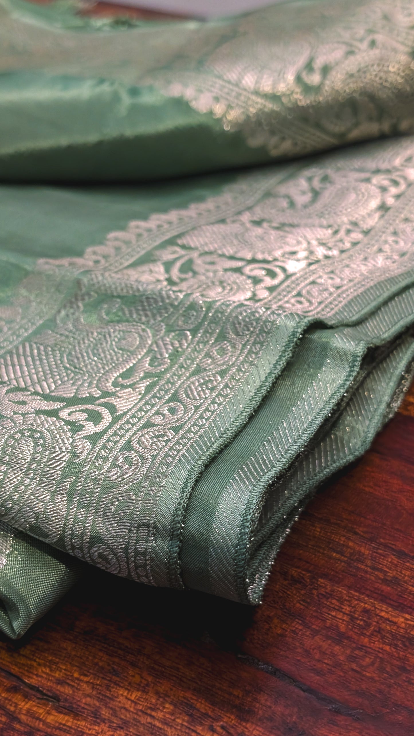 Sage Green Banarasi Moonga Tissue Saree