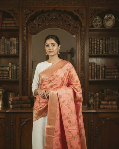 Petal Peach Banarasi Meenakari Dupatta