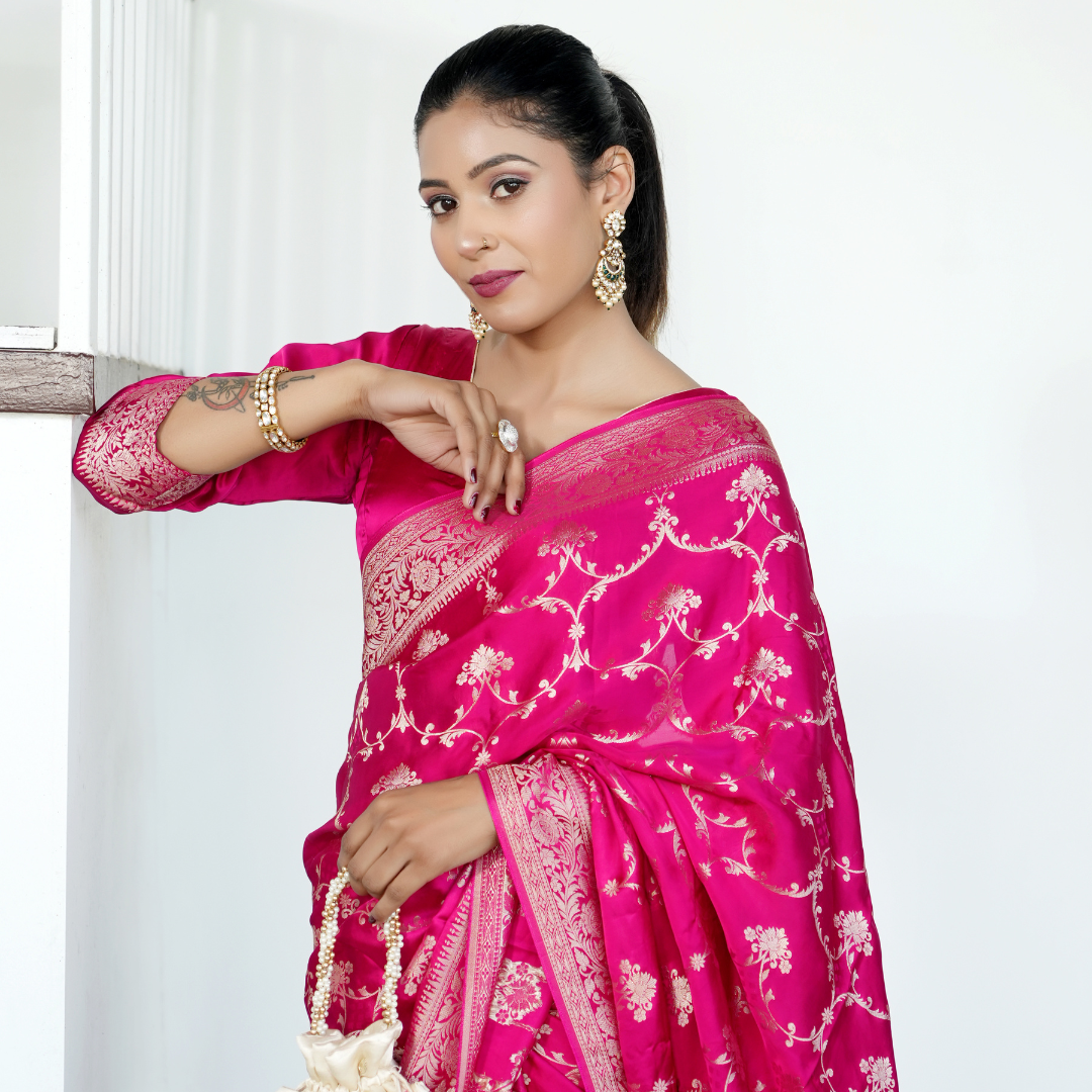 Bansari Mashru Silk Saree (Deep Pink)