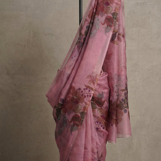 Vintage Rose Organza Saree
