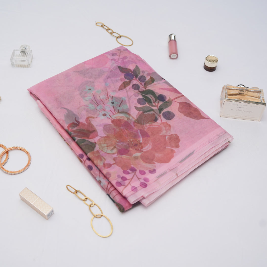 Vintage Rose Organza Saree