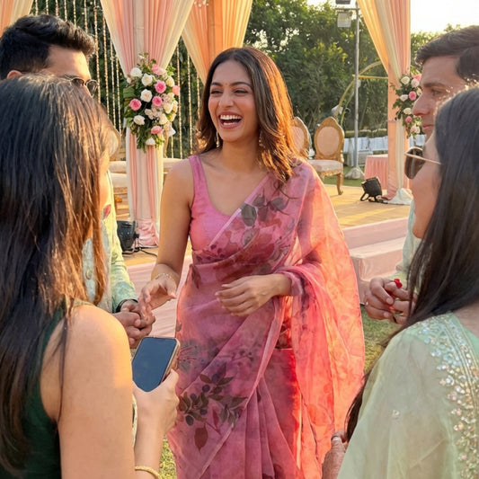 Vintage Rose Organza Saree