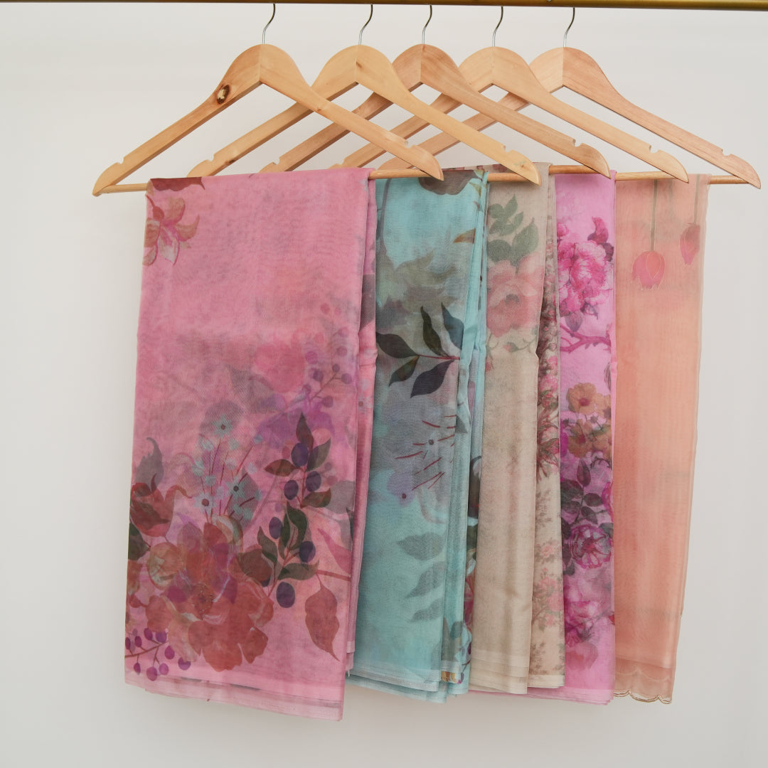 Vintage Rose Organza Saree