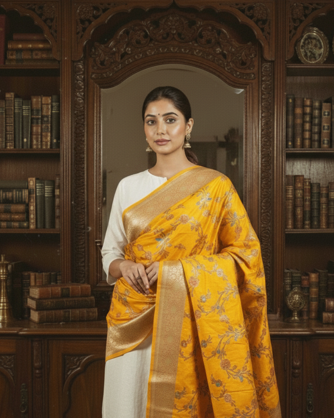 Honey Yellow Banarasi Meenakari Dupatta