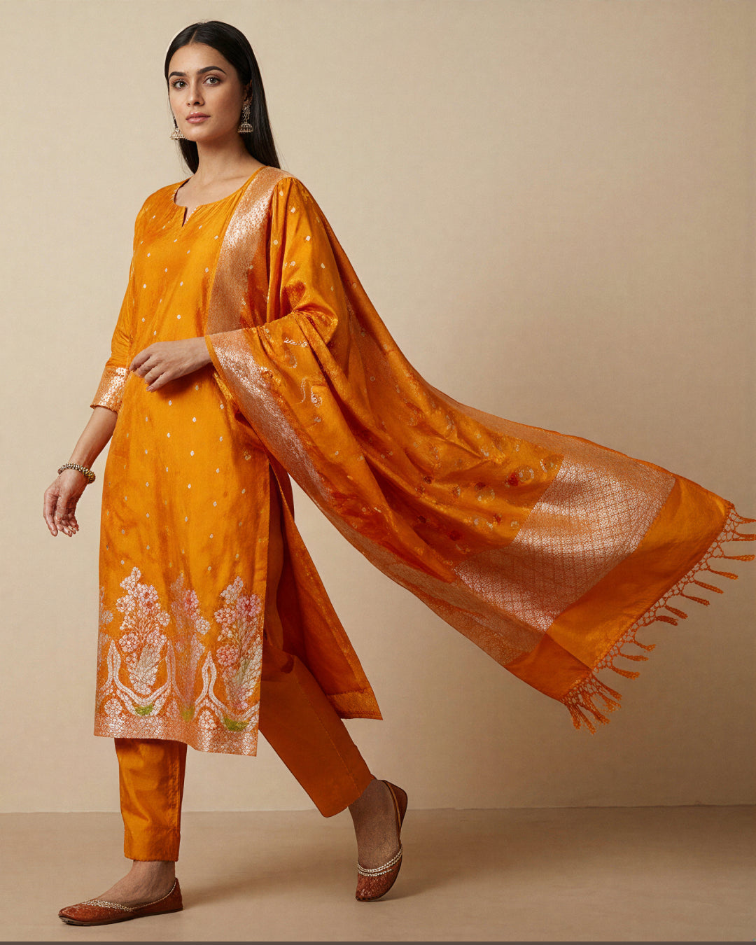 Exclusive Pure Banarasi Katan Silk Zari Weaving 3-Piece Unstitched Salwar Suit (mustard)