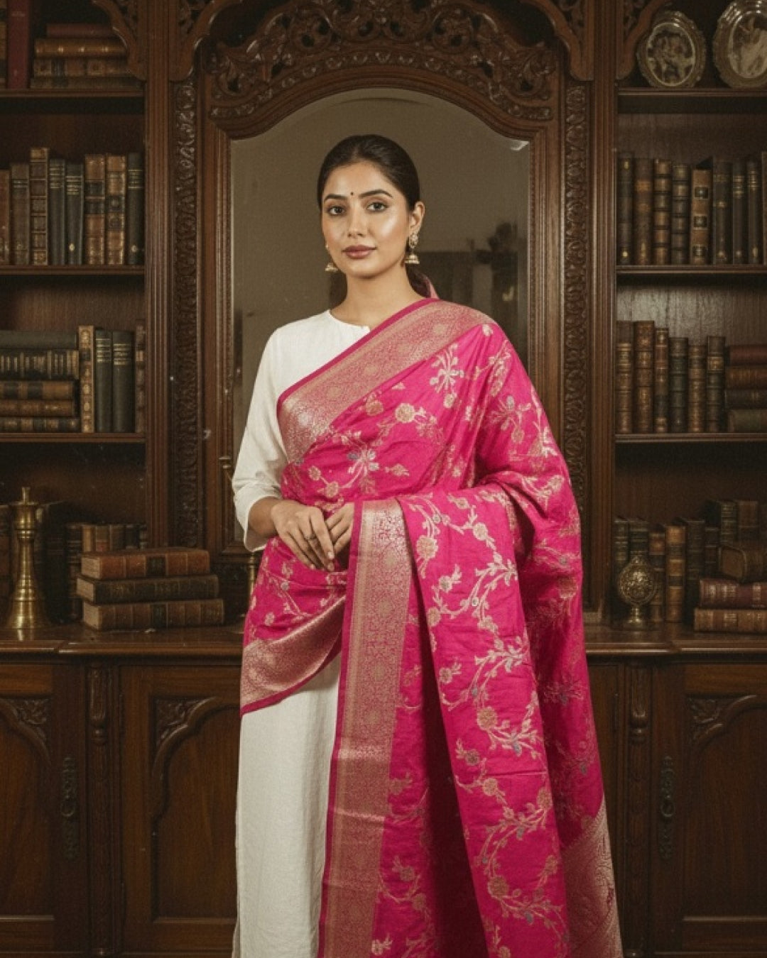 Passion Pink Banarasi Meenakari Dupatta