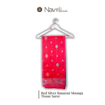 Cherry Red Banarasi Moonga Tissue Saree