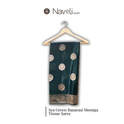 Sea Green Banarasi Moonga Tissue Saree